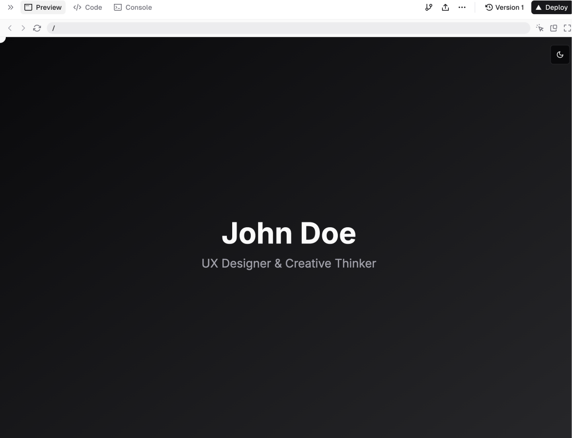 Dark themed minimalist portfolio with John Doe centered on the page
