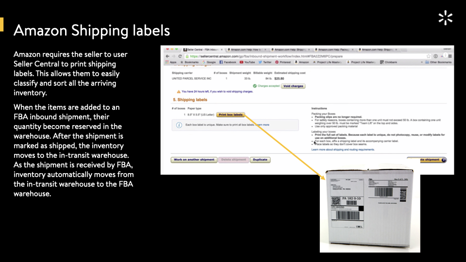 Amazon Seller Central interface for printing shipping labels